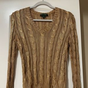 Ralph Laurent sweater V neck gold threads size M. Gold color
